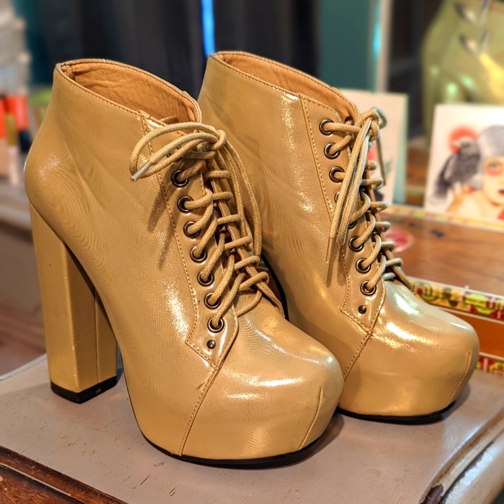 Gold Chunky Platform Ankle Boots